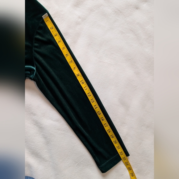 Retro Carol Reed Collection Women's Green Blouse Stretch Velvet Like Button-Up L - Picture 14 of 16